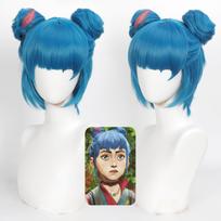 Arcane Jinx Cosplay Wig Blue Pink Highlight Short Synthetic Wig With Optional Double Buns For Halloween Game Role Play Costume blue