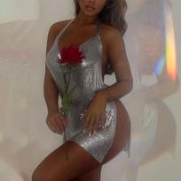 Sexy And Fashionable V Neck Metal Sequin Cami Dress Draped Swinging Collar Backless Mini Dress Women Party Girl Dance L