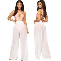 Women's Sexy Boho Mesh Sheer Pants Cover Up For Beach Pool Parties XL beige