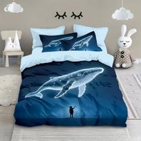 Kids Cartoon Whale Duvet Cover Sets, Reversible Ocean Themed Bedding Set for Boys Girls, Microfiber Duvet Cover with Pillowcases 100x135cm 2pcs&Duvet Cover
