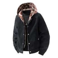 Men's Retro Faux Two-Piece Hooded Jacket - Autumn Patchwork Design, Loose Fit Outerwear 3XL black
