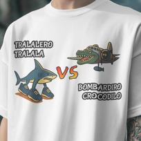 Italian Brainrot Meme Shirt: Tralalero Shark vs Bombardino Crocodilo 3XL