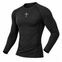 Men's Cross Graphic Long Sleeve Compression Shirt, Quick-Dry Moisture-Wicking Stretch Athletic Base Layer for Workout S