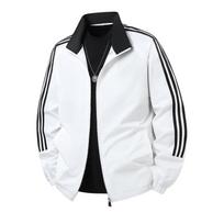 Cross2026 Men's Autumn Sport Casual Jacket: Three Stripes, Stand Collar, Thin, Loose Fit. XL white