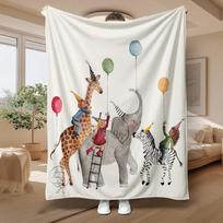 Fun Animal Circus Soft Blanket, Vibrant Balloon & Party Hat Print, Warm Home Decor, Multi-Purpose Cozy Throw 75X95CM gray