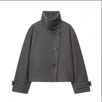 Womens Stand Collar Wool Blend Jacket Casual Chic Outerwear Petite Frame Fall 2025 M