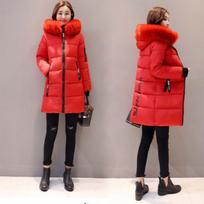 Stylish And Warm Winter Women Long Jacket With Fur Hooded Parka And Quilted Lining Red,2XL