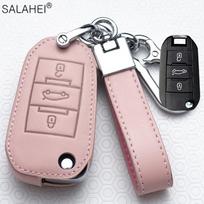 Naujas odinis automobilio raktų dėklas Nuotolinio valdymo pultelio apdangalas Peugeot 208 308 T9 508 2008 Citroen C4 Opel Corsa Crossland X Automobilio priedai gray
