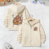 New Hoodie Capybara Jacket for Boys Girls Zipper Spring and Autumn Trendy Animal Cartoon Sweatshirts Zip Up Clothes 110 beige