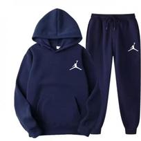 Winter Casual Hooded Tracksuit Set Men Women Fleece Lined Long Sleeve Sportswear XXXL blue