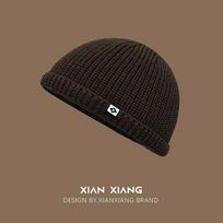 Men's hat, fleece, small pullover hat, windproof knitted wool, ear protection hat, face-showing, thickened in autumn and winter, no brim black
