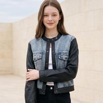 Karra Denim Leather Color Block Jacket A6f0003 Braun/FF(5566) gray