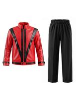 Adults Michael Red Faux Leather Jacket Pant Set Jackson Fashion Music Idol Character Creative Halloween Stage Performance Suits L red