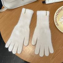 Warm Long Rabbit Fur Gloves Touch-screen Full Finger Mittens Casual Plush Driving Gloves  Gift white