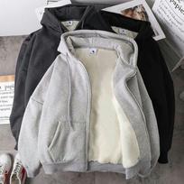 Men's Zip-Up Hoodie Fleece Lined Sweatshirt Jacket Plus Size Fall Winter Casual Coat M gray