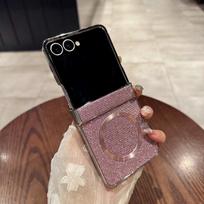 Galaxy Z Flip 8/7/6/5/4/3 Case Magnetic Wireless Charging Shockproof Protective Cover With Electroplate Glitter Samsung-Z Flip3 black