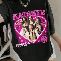 1pc Katseye Group Portrait Beautiful Chaos Cotton T shirt Unisex Men Women Kids Streetwear Casual Vacation Short Sleeve Tops 130