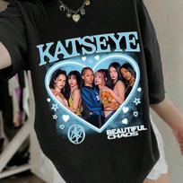 1pc Katseye Group Portrait Beautiful Chaos Cotton T shirt Unisex Men Women Kids Streetwear Casual Vacation Short Sleeve Tops 160 blue