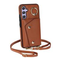Odinė piniginė su žiedu ir užtrauktuku, telefono dėklas, skirtas Samsung Galaxy S26 Ultra S25 FE S24 Plus S23 S22 S21 Note 20, su dirželiu, dėklas Samsung S25 Edge