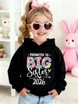 2026 Promotion to  Big Sister  Children's Hoodie with Colorful Letter and Heart Print, Autumn/Winter Fleece Warm Casual Hoodie 140 brown
