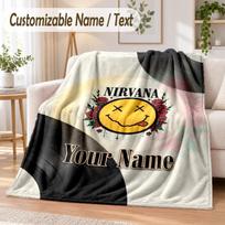 Custom Text Flannel Blanket Nirvana Print Warm Cozy Blanket Home Sofa Bedding 130cmx150cm