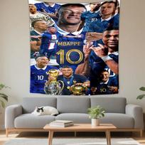 Tapestry Kylian Mbappe Career PSG Real Madrid France Trophy Collage Wall Hanging for Soccer Fan Cave Decor 75x90cm(29x35in)