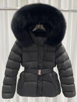 Winter new down cotton clothes big raccoon fur collar hooded waist strap cotton clothes thickened and thin cold-proof jacket tide S black