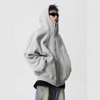Heavy deconstruction hooded jacket winter brand design sense splicing sweater fleece hoodie M gray