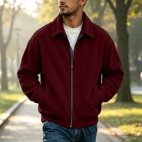 Men's Casual Loose Fit Zip-Up Jacket with Lapel Collar and Front Zipper for Everyday Wear XXXXXL black