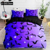 Purple Printed Duvet Cover Set, 3pcs Flying Bats Black White Bedding Sets For Bedroom Dorm Room, Halloween Theme Bedding 140x200cm 3pcs
