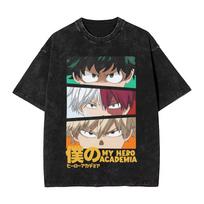 My Hero Academia Anime T-shirt Men Women Clothing Bakugou Midoriya Washed T Shirt Summer Short Sleeve 100% Polyester Tees Tops S black