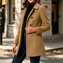 Women's Casual Double-Breasted Jacket with Stand Collar for Work or Everyday Wear M brown