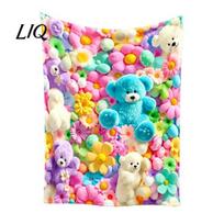 Comfortable Reading Blanket for Adults Teddy Bear Floral Print Blanket, Super Soft Plush Throw Cute Bunny Personalized Space Decoration Puppy Pattern, S A