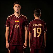 Spain Lamine Yamal 19 Soccer Jersey Family Matching Outfit Parent Child Short Sleeve Football T Shirt Men Women Kids Burgundy 4XL