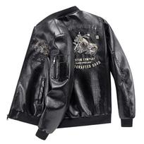 Mens Oversized Biker Jacket With Stand Collar Embroidery Loose Fit Windproof Nylon Motorcycle Outerwear gray