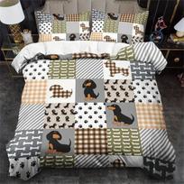 Minimalist Animal Dachshund Plaid Duvet Cover Sets Soft Printed Bedding Set Brushed Microfiber Duvet Covers with 1/2 Pillowcases 100×135cm&Duvet Cover