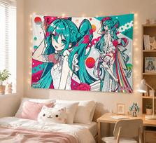 Hatsune Miku Racing Miku Tapestry Anime Girl Wall Hanging Kawaii Bedroom Dorm Otaku Decor Fan Gift 40 x 60 cm Peach Skin Tapestry – 1 Piece blue