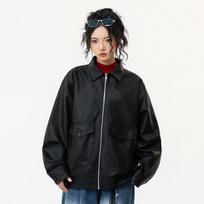 Mens Faux Leather Biker Jacket With Stand Collar Loose Fit Winter Outerwear Daily Wear XL black