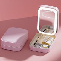 Leather Cosmetic Bag With Led Mirror Makeup Lighted Rechargeable Adjustable Brightness Full Screen Mirror Portable Travel