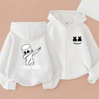 DJ Marshmello Spausdinimo Vaikų Pavasariniai Rudeniniai Megztiniai su Užtrauktuku ir Gobtuvu 2-13 Metų Berniukams Mergaitėms Madingi Laisvalaikio Viršutiniai Drabužiai 160 beige