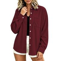 Women's Corduroy Shirt Jacket, Color Button Down Collared Long Sleeve Loose Fit with Pockets XL black