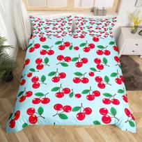 Cute Red Cherry Duvet Cover Cartoon Fruit Bedding Set Kawaii Fruit Cherry Leaves Twin Queen Comforter Cover for Kids Boys Girls EU Single(135x200cm)