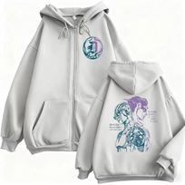 Anime Jojo Bizarre Adventure Steel Ball Run Zipper Hoodie Male Manga Jotaro Kujo Zip Up Jacket Men Women Fashion Vintage Hoodies M white