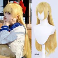 Anime Cosplay Sailor Moon Wig Tsukino Usagi Golden Yellow Princess Serenity Long Curly Synthetic Hair Costume Wig for Halloween white