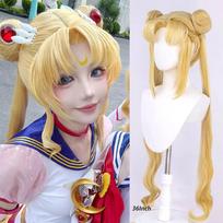Anime Cosplay Sailor Moon Wig Tsukino Usagi Golden Yellow Princess Serenity Long Curly Synthetic Hair Costume Wig for Halloween beige