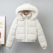 Women's Korean Style Slim Fit Winter Jacket with Fur Collar, Thick Fleece-Lined, Hooded for Versatile Wear Extra Large white