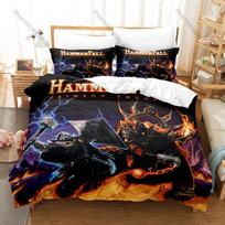 Cool HammerFall Bedding Set Duvet Cover + 2 Pillowcases Swedish Power Metal Hector Knight Hammer Medieval Fantasy Bedroom Decor 100x130CM