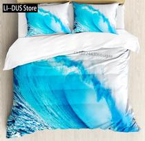 Wave Duvet Cover King/Queen Size 3D Blue Ocean Spray Waves Bedding Set For Kids Teens,Azure Seawater Soft Comforter Cover EU single(135x200cm)