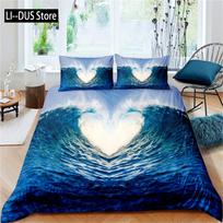 Wave Duvet Cover King/Queen Size 3D Blue Ocean Spray Waves Bedding Set For Kids Teens,Azure Seawater Soft Comforter Cover 140x200cm 3pcs