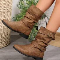 Women's Large Size Fall Winter Flat Low Heel Mid-Calf Boots. 43